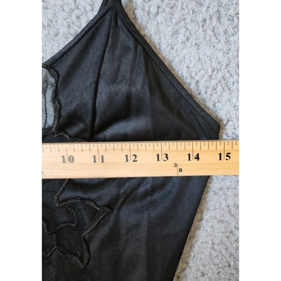 Vtg Joie De Vie Nylon Satin Nightgown Plunging Lace High Slit Sexy Black Petite - Picture 13 of 16